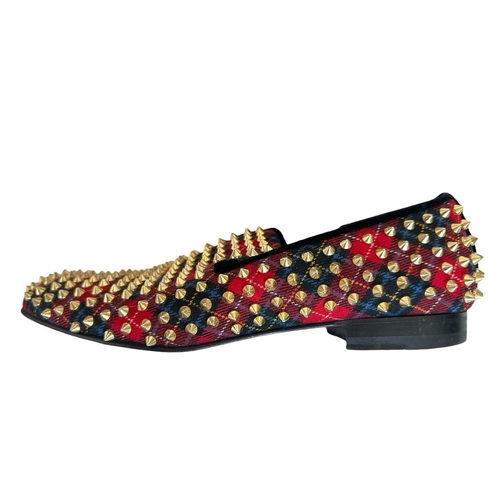 Christian Louboutin Rollerboy Spikes Loafers Mens 41.5 Red Tartan Studded - Picture 15 of 16